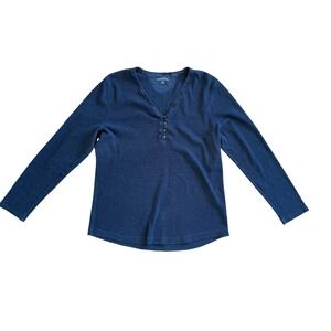 Eddie Bauer Womens Navy Blue Waffle Knit Henley Thermal Top XXL SU4263